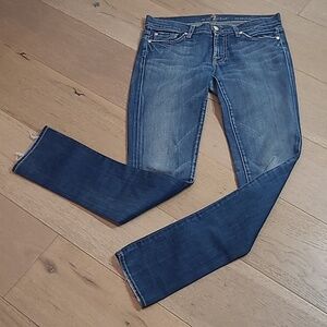 7 For all Mankind Jeans Women's sz 27 Roxanne Worn Hem Skinny Leg Mid Rise Denim
